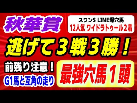 秋華賞2025【G1馬と互角の走りを演じた最強穴馬１頭発見】逃げた時３戦３勝で前残り注意！ サムネイル