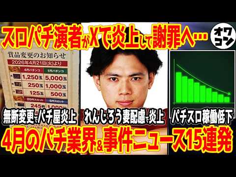 【13分でわかる】2026年4月のパチンコ業界大ニュース1ヶ月まとめ!!スロパチステーションれんじろうさん炎上他【15… サムネイル